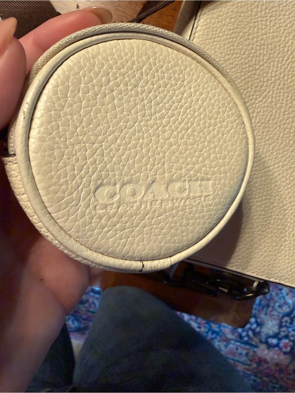 Coach Retro Cream Pebbled Leather Crossbody with Coin Pouch Brown Guitar Strap - Picture 7 of 9